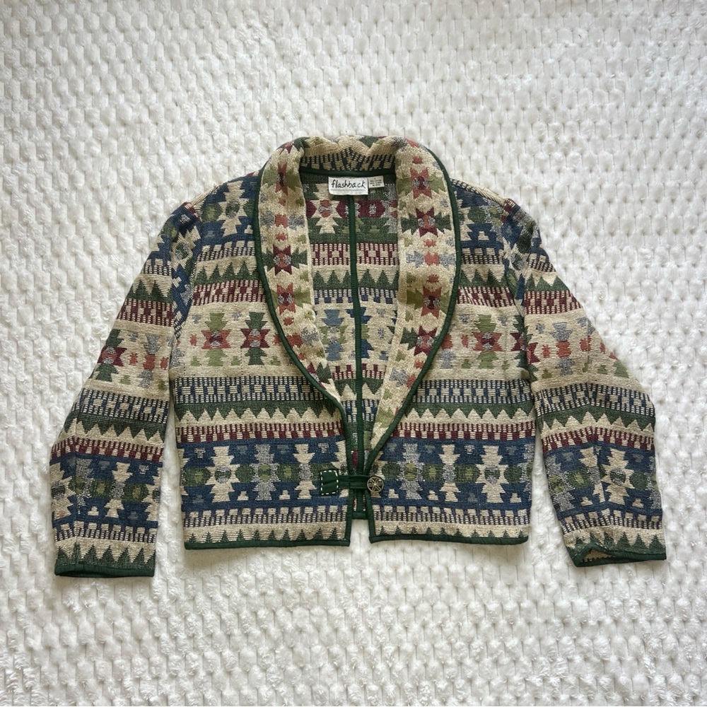VTG Flashback Size L Cotton Canvas Tapestry Southwestern Short Crop 90’s Jacket